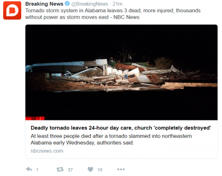 Twitter picture showing a destroyed church from the Alabama Tornado on Wednesday 30th November