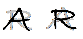 An image of a black A and R appear written over a grey R and A, demonstrating how easily similar letters can be misidentified
