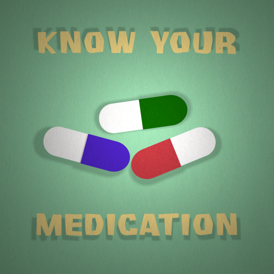 Know your medication - a green background with pills