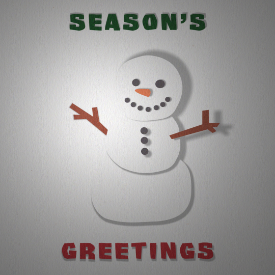 A snowman with the words Seasons Greetings accompanying it