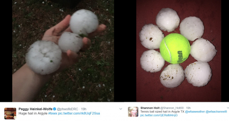 Tennis ball sized hail stones in Argyle, Texas