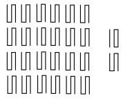 23 angular curved S shapes are on their side and an angular 10 is inserted within the picture. The 10 is very difficult to identify among the angular S shapes